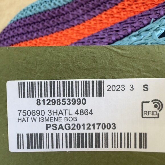 NWT GUCCI  Gg-Logo Striped Faux-Raffia Hat $750 SZ S Bucket Purple Blue Red - Picture 9 of 10